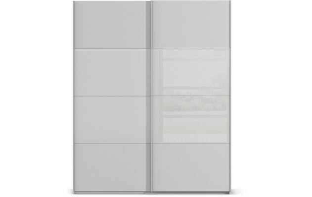 Goossens kledingkast finca combi glans mat glas grijs hoogwaardig meubelplaat - 8244392-{merk}-finca-combi-sts-grijs-schuifdeuren-01